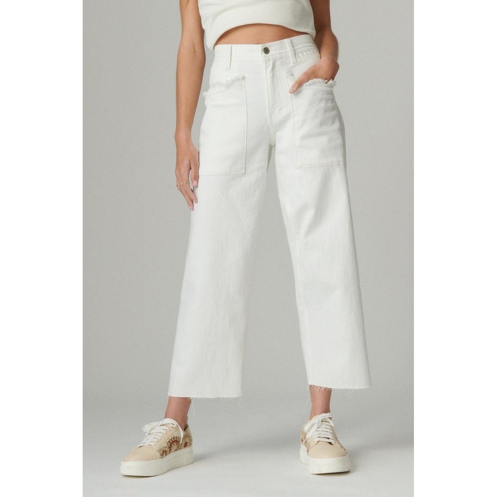 Lucky Legend Womens Wide Leg Crop Jeans Size 8/29 White High Rise Raw Hem Beachy